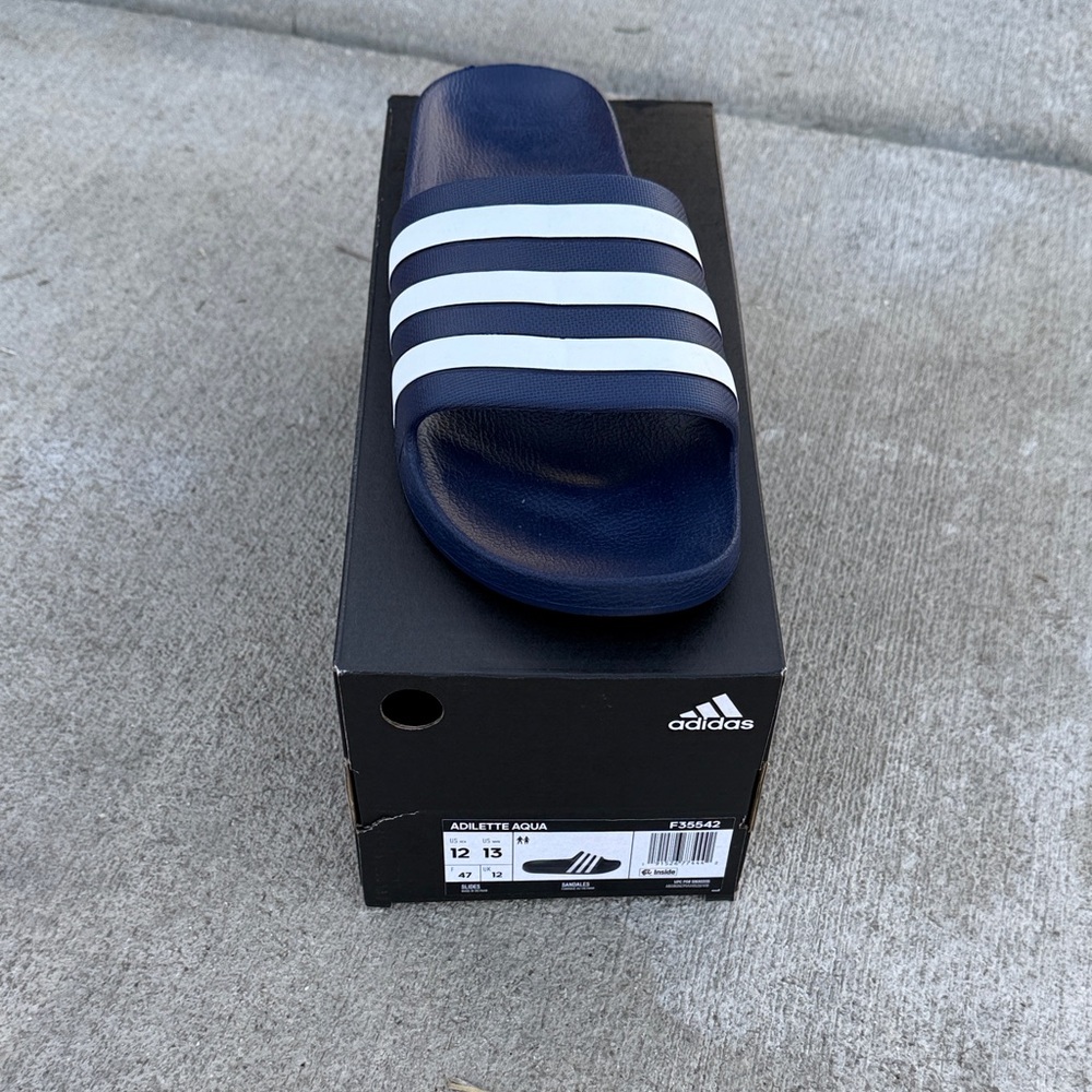Adidas Blue and White Slide Sandals